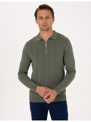 Pierre Cardin Erkek Duman Slim Fit Polo Yaka Fermuarlı Triko Kazak 50317398-VR210