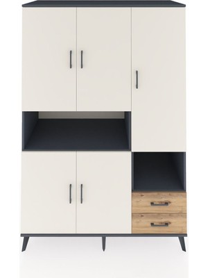 Dienni Kronos Dolap 10 Raflı 2 Çekmeceli 5 Kapaklı 132X59X195 Antrasit-Aytaşı/çam