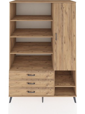 Dienni Kronos Dolap 9 Raflı 3 Çekmeceli Tek Kapaklı  132X59X195 Çam-Çam/çam