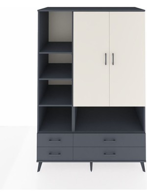 Dienni Kronos Dolap 8 Raflı 4 Çekmeceli 2 Kapaklı 132X59X195 Antrasit-Aytaşı/antrasit