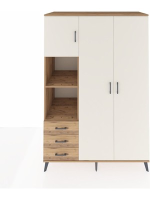 Dienni Kronos Dolap 6 Raflı 3 Çekmeceli Tek Askılı 132X59X195 Çam-Aytaşı/çam
