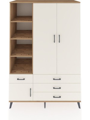 Dienni Kronos Dolap 5 Raflı 4 Çekmeceli Tek Askılı 132X59X195 Çam-Aytaşı/aytaşı