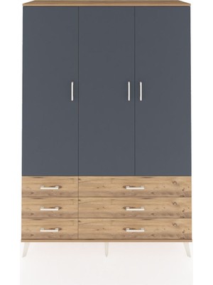 Dienni Hyperion Dolap 5 Raflı 6 Çekmeceli Tek Askılı 132X44X195 Çam-Antrasit/çam