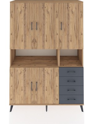 Dienni Hyperion Dolap 7 Raflı 4 Çekmeceli 5 Kapaklı 132X44X195 Çam-Çam/antrasit