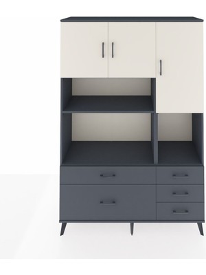 Dienni Hyperion Dolap 8 Raflı 5 Çekmeceli 3 Kapaklı 132X44X195 Antrasit-Aytaşı/antrasit