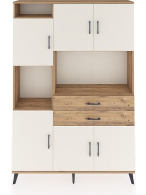 Dienni Arges Dolap 8 Raflı 2 Çekmeceli 6 Kapaklı 132X30X195 Çam-Aytaşı/çam