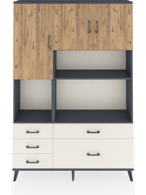 Dienni Arges Dolap 8 Raflı 5 Çekmeceli 3 Kapaklı 132X30X195 Antrasit-Çam/aytaşı