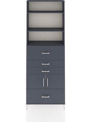 Dienni Arges Dolap 4 Raflı 4 Çekmeceli 2 Kapaklı 88X30X243 Antrasit-Antrasit