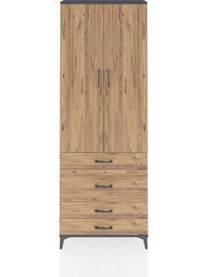 Dienni Arges Dolap 3 Raflı 4 Çekmeceli 2 Kapaklı 88X30X243 Antrasit-Çam