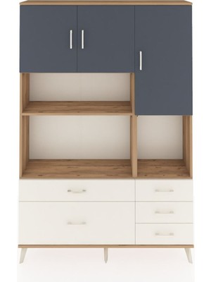 Dienni Arges Dolap 8 Raflı 5 Çekmeceli 3 Kapaklı 132X30X195 Çam-Antrasit/aytaşı