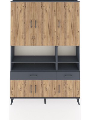 Dienni Arges Dolap 8 Raflı 2 Çekmeceli 6 Kapaklı 132X30X195 Antrasit-Çam/antrasit