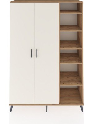 Dienni Hyperion Dolap 7 Raflı 2 Kapaklı Tek Askılı 132X44X195 Çam-Aytaşı/çam