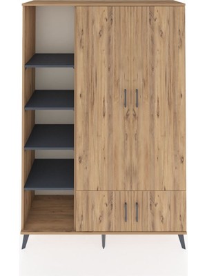 Dienni Hyperion Dolap 6 Raflı 4 Kapaklı Tek Askılı 132X44X195 Çam-Çam/antrasit