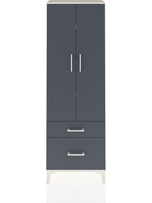 Dienni Arges Dolap 4 Raflı 2 Çekmeceli 2 Kapaklı 60X30X182 Aytaşı-Antrasit