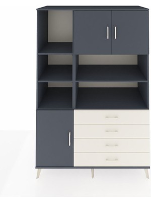 Dienni Kronos Dolap 8 Raflı 4 Çekmeceli 3 Kapaklı 132X59X195 Antrasit-Antrasit/aytaşı