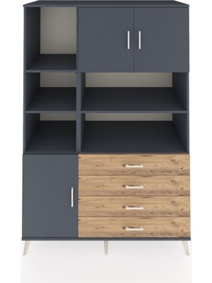 Dienni Kronos Dolap 8 Raflı 4 Çekmeceli 3 Kapaklı 132X59X195 Antrasit-Antrasit/çam