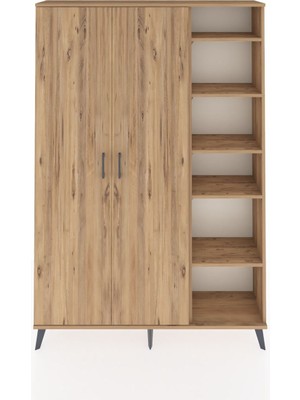 Dienni Arges Dolap 7 Raflı 2 Kapaklı Tek Askılı 132X30X195 Çam-Çam/çam