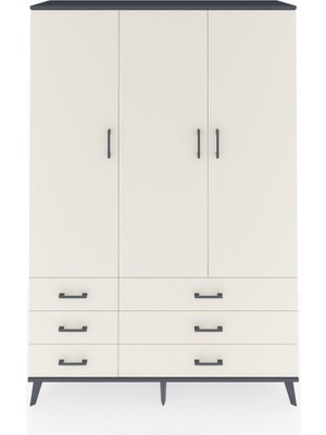 Dienni Hyperion Dolap 5 Raflı 6 Çekmeceli Tek Askılı 132X44X195 Antrasit-Aytaşı/aytaşı