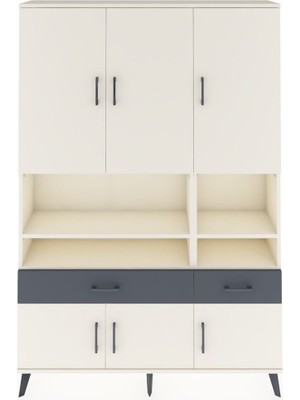Dienni Arges Dolap 8 Raflı 2 Çekmeceli 6 Kapaklı 132X30X195 Aytaşı-Aytaşı/antrasit
