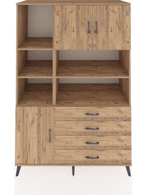 Dienni Kronos Dolap 8 Raflı 4 Çekmeceli 3 Kapaklı 132X59X195 Çam-Çam/çam