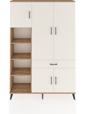 Dienni Arges Dolap 8 Raflı Tek Çekmeceli 5 Kapaklı 132X30X195 Çam-Aytaşı/aytaşı