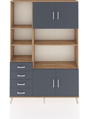 Dienni Arges Dolap 8 Raflı 4 Çekmeceli 4 Kapaklı 132X30X195 Çam-Antrasit/antrasit