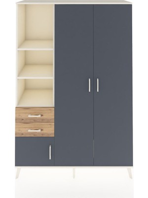 Dienni Hyperion Dolap 5 Raflı 2 Çekmeceli Tek Askılı 132X44X195 Aytaşı-Antrasit/çam