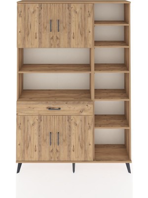 Dienni Arges Dolap 10 Raflı Tek Çekmeceli 4 Kapaklı 132X30X195 Çam-Çam/çam