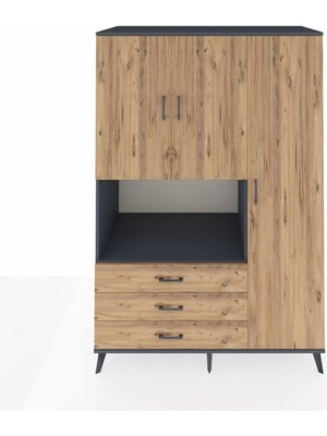 Dienni Kronos Dolap 7 Raflı 3 Çekmeceli 3 Kapaklı 132X59X195 Antrasit-Çam/çam