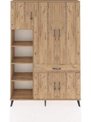 Dienni Arges Dolap 8 Raflı Tek Çekmeceli 5 Kapaklı 132X30X195 Çam-Çam/çam