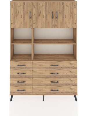 Dienni Arges Dolap 8 Raflı 8 Çekmeceli 3 Kapaklı 132X30X195 Çam-Çam/çam