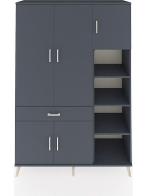 Dienni Hyperion Dolap 10 Raflı Tek Çekmeceli 5 Kapaklı 132X44X195 Antrasit-Antrasit/antrasit
