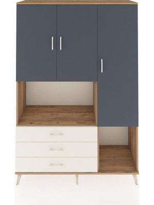 Dienni Hyperion Dolap 6 Raflı 3 Çekmeceli 3 Kapaklı 132X44X195 Çam-Antrasit/aytaşı