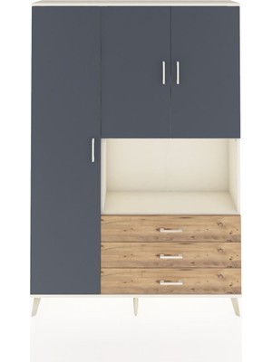 Dienni Arges Dolap 6 Raflı 3 Çekmeceli 3 Kapaklı 132X30X195 Aytaşı-Antrasit/çam