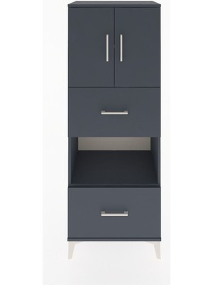 Dienni Hyperion Dolap 3 Raflı 2 Çekmeceli 2 Kapaklı 60X44X163 Antrasit-Antrasit