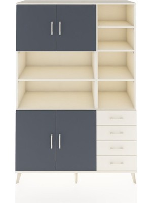 Dienni Hyperion Dolap 9 Raflı 4 Çekmeceli 4 Kapaklı 132X44X195 Aytaşı-Antrasit/aytaşı