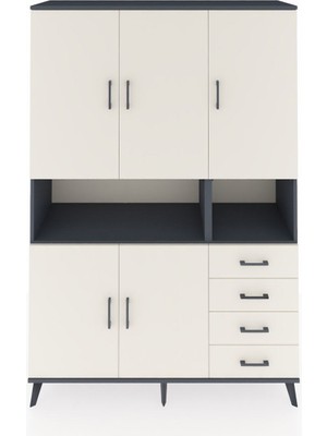 Dienni Hyperion Dolap 7 Raflı 4 Çekmeceli 5 Kapaklı 132X44X195 Antrasit-Aytaşı/aytaşı