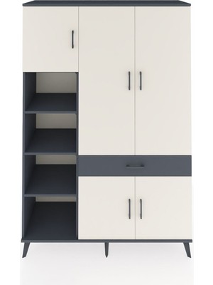 Dienni Hyperion Dolap 8 Raflı Tek Çekmeceli 5 Kapaklı 132X44X195 Antrasit-Aytaşı/antrasit