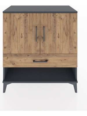 Dienni Hyperion Şifonyer 3 Raflı Tek Çekmeceli 2 Kapaklı 88X44X96 Antrasit-Çam