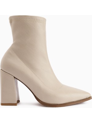 Limoya Susy Bej Kalın Topuklu Streç Kadın Bot