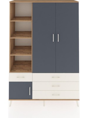 Dienni Hyperion Dolap 5 Raflı 4 Çekmeceli Tek Askılı 132X44X195 Çam-Antrasit/aytaşı