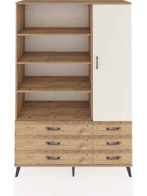 Dienni Hyperion Dolap 8 Raflı 6 Çekmeceli Tek Kapaklı  132X44X195 Çam-Aytaşı/çam