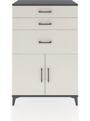 Dienni Hyperion Dolap Tek Raflı 3 Çekmeceli 2 Kapaklı 88X44X134 Antrasit-Aytaşı