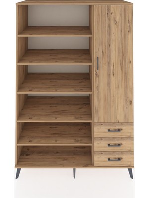 Dienni Kronos Dolap 9 Raflı 3 Çekmeceli Tek Kapaklı  132X59X195 Çam-Çam/çam