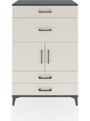 Dienni Hyperion Dolap Tek Raflı 4 Çekmeceli 2 Kapaklı 88X44X134 Antrasit-Aytaşı