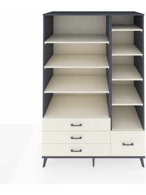 Dienni Kronos Dolap 9 Raflı 4 Çekmeceli  132X59X195 Antrasit-Aytaşı/aytaşı