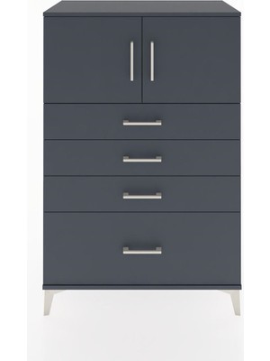 Dienni Hyperion Dolap Tek Raflı 4 Çekmeceli 2 Kapaklı 88X44X134 Antrasit-Antrasit