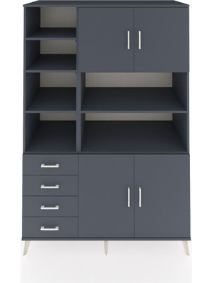 Dienni Kronos Dolap 9 Raflı 4 Çekmeceli 4 Kapaklı 132X59X195 Antrasit-Antrasit/antrasit