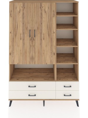 Dienni Hyperion Dolap 10 Raflı 4 Çekmeceli 2 Kapaklı 132X44X195 Çam-Çam/aytaşı
