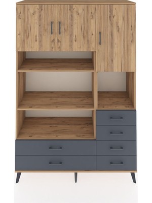 Dienni Hyperion Dolap 9 Raflı 6 Çekmeceli 3 Kapaklı 132X44X195 Çam-Çam/antrasit